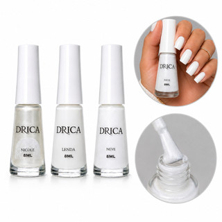 Kit 3 Esmaltes Drica Francesinha Branco Transparente Pérola