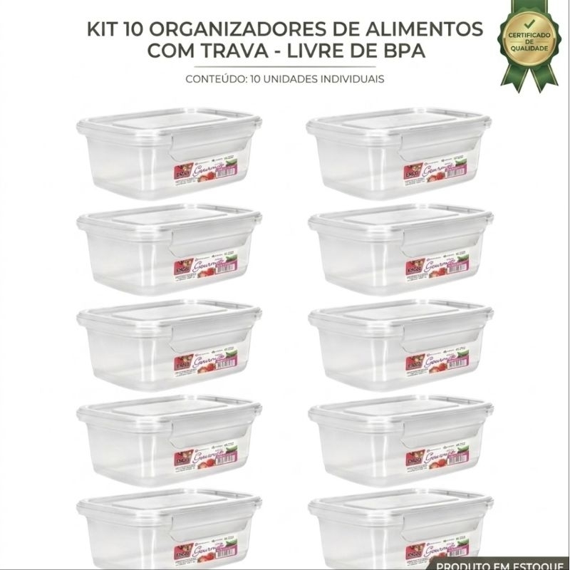Kit Pote Para Marmita Com Trava Seguro 1400 ML Plastico Comida Almoço Refeicao Microondas Congelador