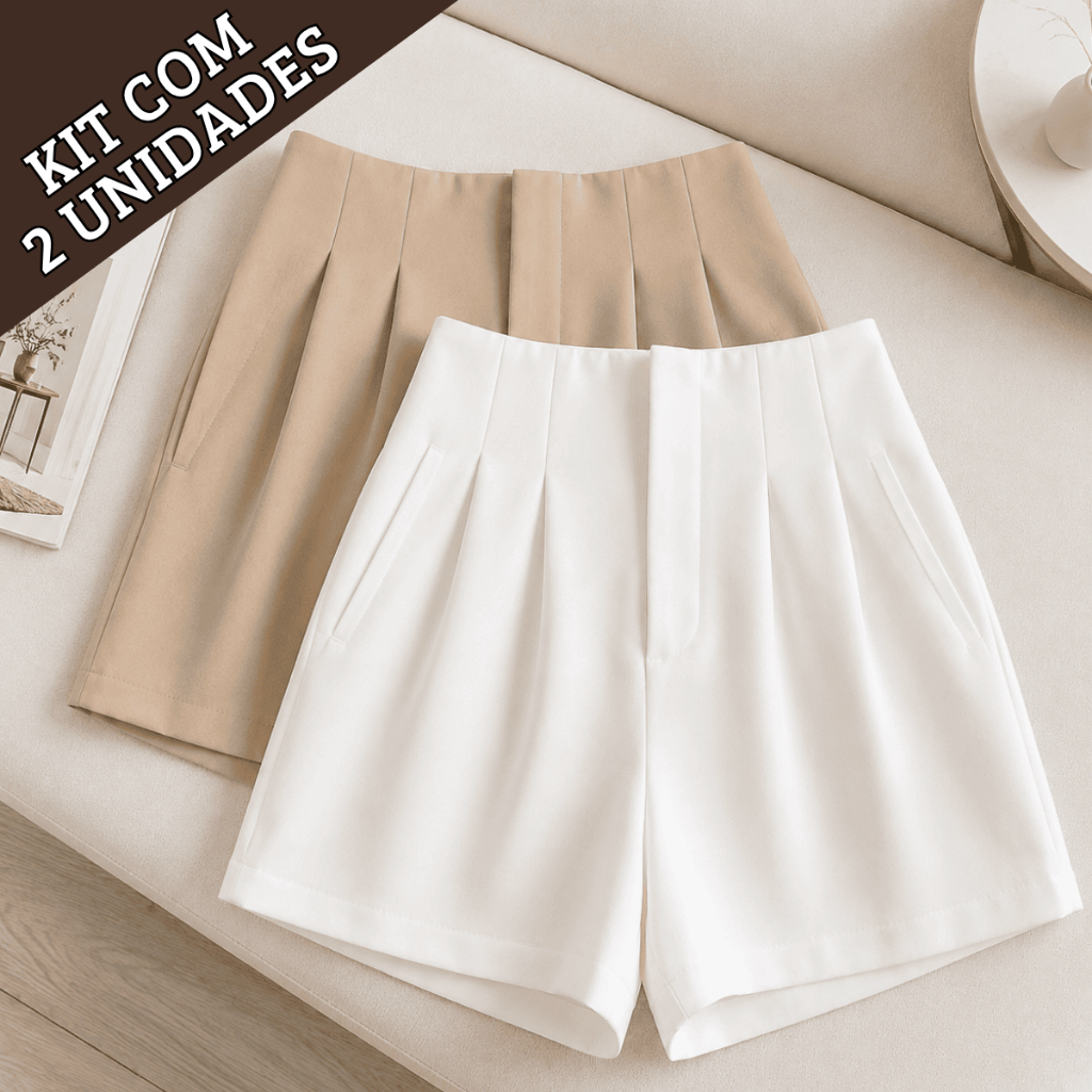Kit 2 Shorts Feminino Alfaiataria Cintura Alta Caimento Impecável Moda Verão