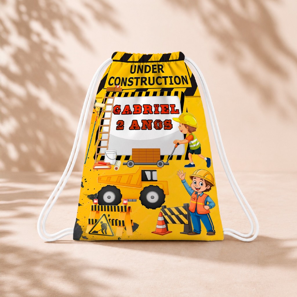10 Mochila Personalizada 18x26 Sacolinhas Festa Aniversário Lembrancinha Construção Civil Desenho