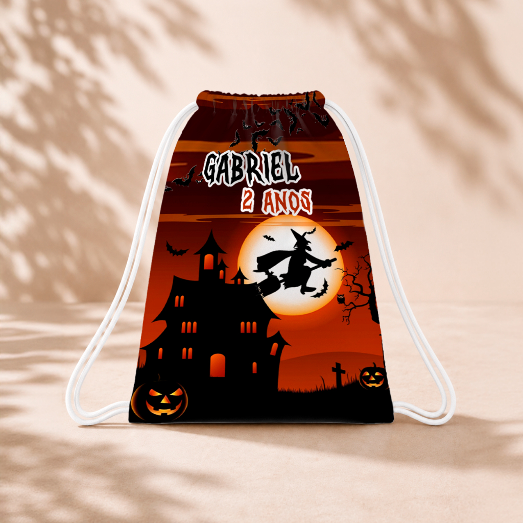 10 Mochila Personalizada 18x26 Sacolinhas Festa Aniversário Lembrancinha Halloween Dia Das Bruxas