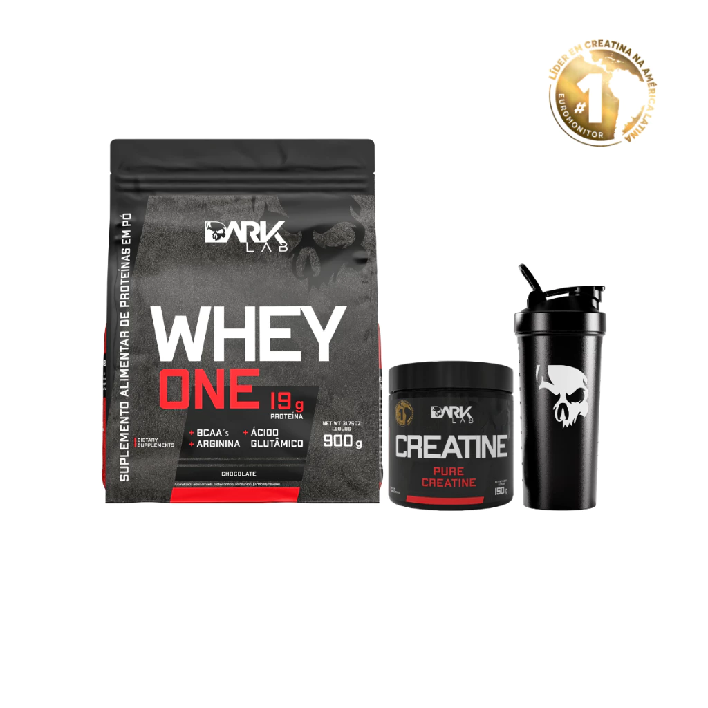 Whey Protein One Refil 900g + Creatina Monohidratada Pura 150g + Coqueteleira Fuse 700ml - Dark Lab — imagem 1