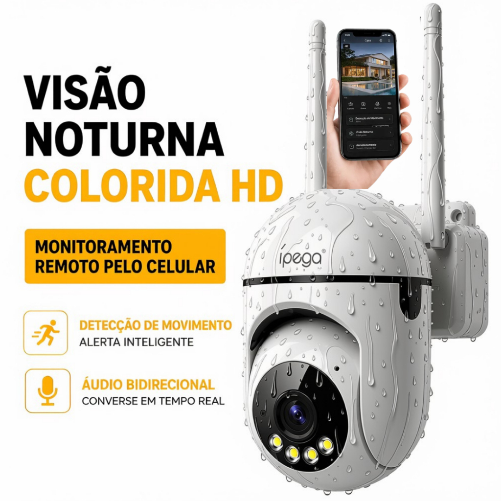Câmera de Segurança Wi-Fi 3MP Áudio Bidirecional Monitoramento pelo Celular Colorida Visão Noturna