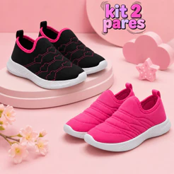 Kit 2 Pares Tênis Infantil Menina Calce Fácil Feminino Casual Macio e Confortável