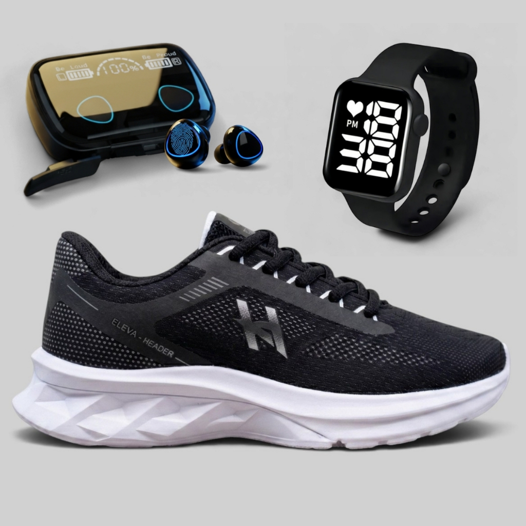 Kit Tênis Esportivo Masculino Academia Fone Relógio Corrida Presente