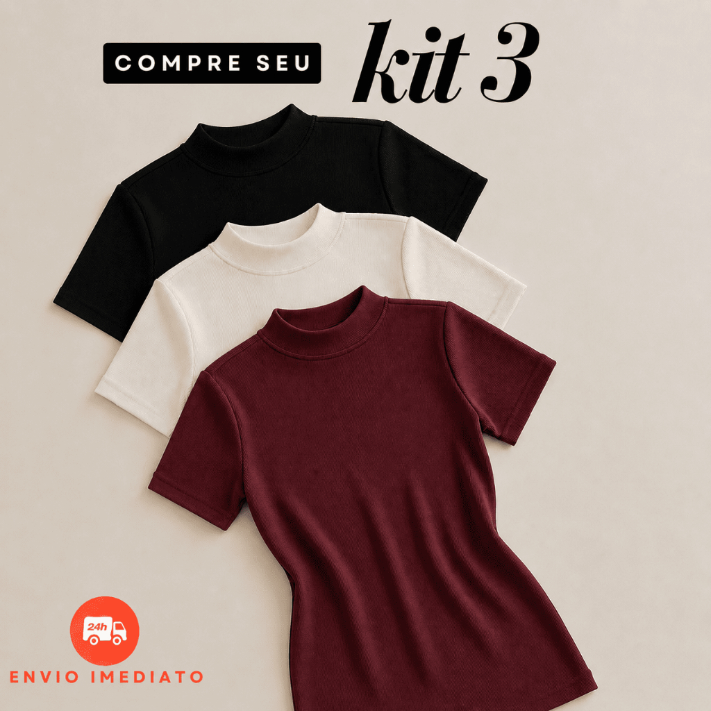 Kit 3 Blusas Feminina Ribana Canelado Básica Casual Estilosa Tendência Verão DIA A DIA Trabalho