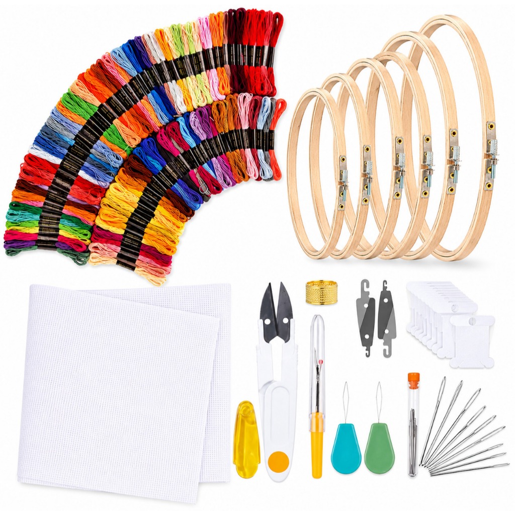 Kit Bordado Ponto Cruz para Iniciantes Completo com Linhas e Acessórios