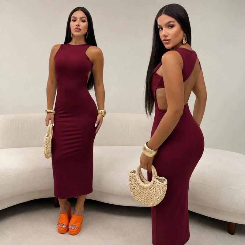 vestido longo Feminino Costa Nua Decote Costas Aberto Festa Elegante Moda Feminina ✨ — imagem 1
