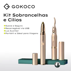 GOKOCO Aparador de Sobrancelhas e Curvador de Cílios Elétrico 2 em 1 Recarregável via USB com Aquecimento Rápido