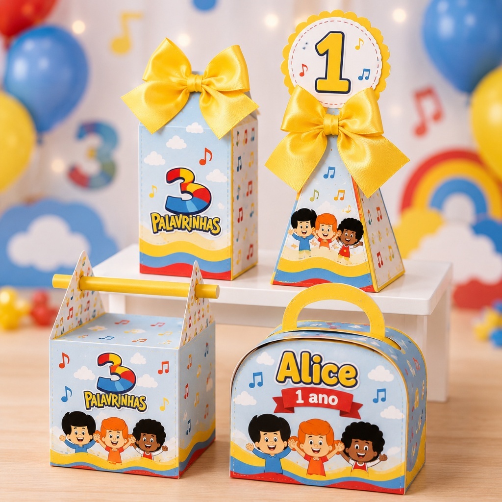 Kit Festa Personalizados 3 Palavrinhas Caixinhas Lembrancinhas PEGUE E MONTE