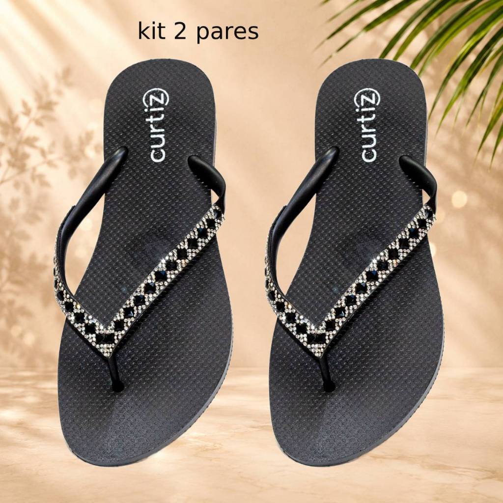 Kit 2 Sandália Feminina Com Pedraria Confortável | Chinelo Slide Feminino Casual | Pronta Entrega