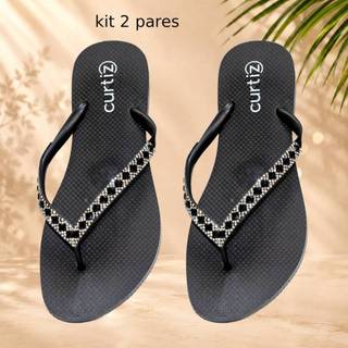 Kit 2 Sandália Feminina Com Pedraria Confortável | Chinelo Slide Feminino Casual | Pronta Entrega