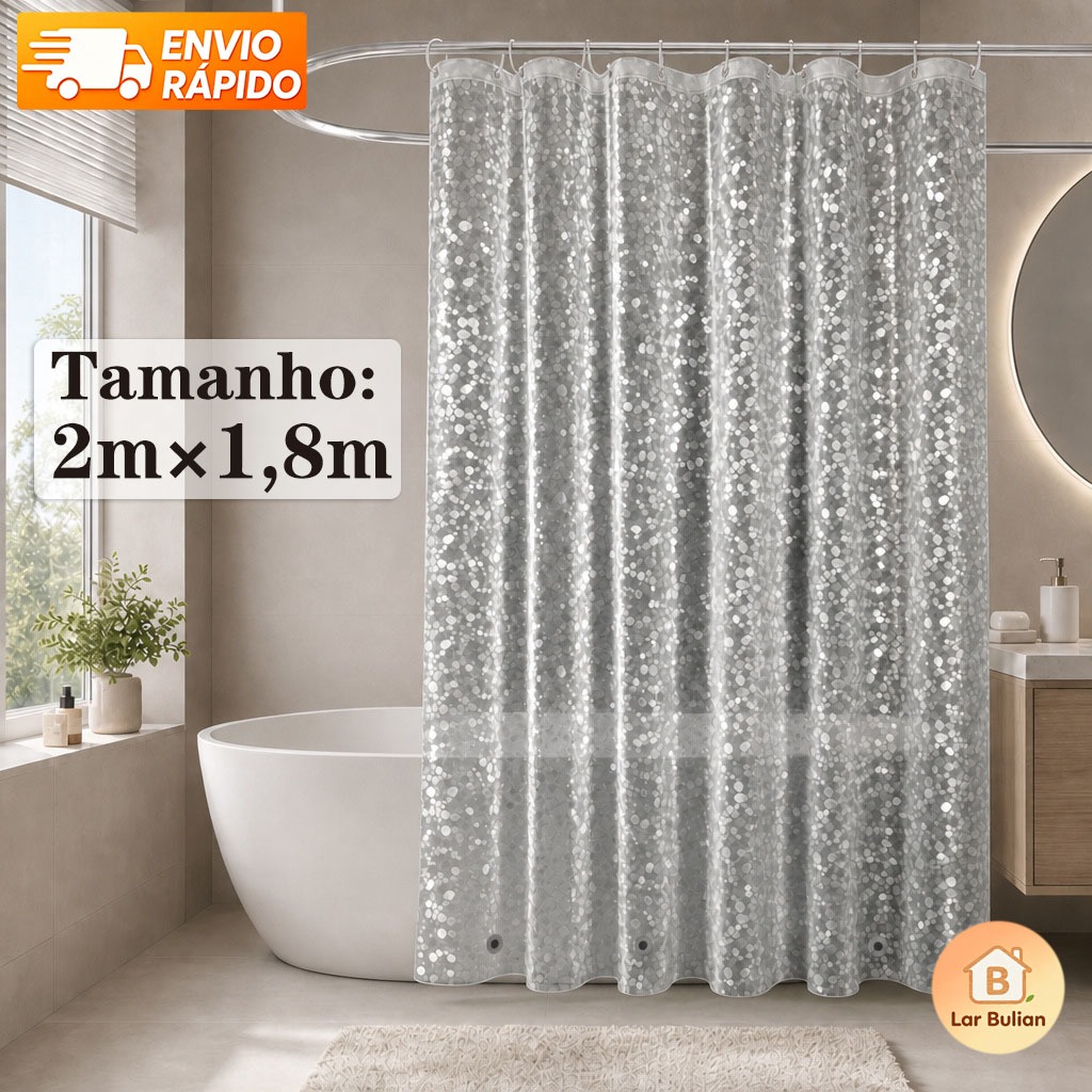 🚿 Cortina De Banheiro 3D Com Ímã E Ilhós Antimofo 100% PVC 2x1,8m 🚚 Envio Rápido