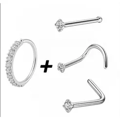 Piercing de Argolas Cravejadas Com Zircônia Prata Nostril Delicado Elegante KIT 1-2-4UNIDADE