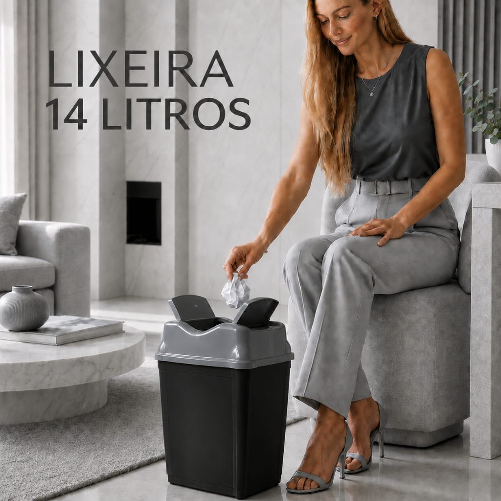 Lixeira Basculante 14L Prática e Higiênica Plástico Ultra Resistente Fácil de Limpar Banheiro Cozinha