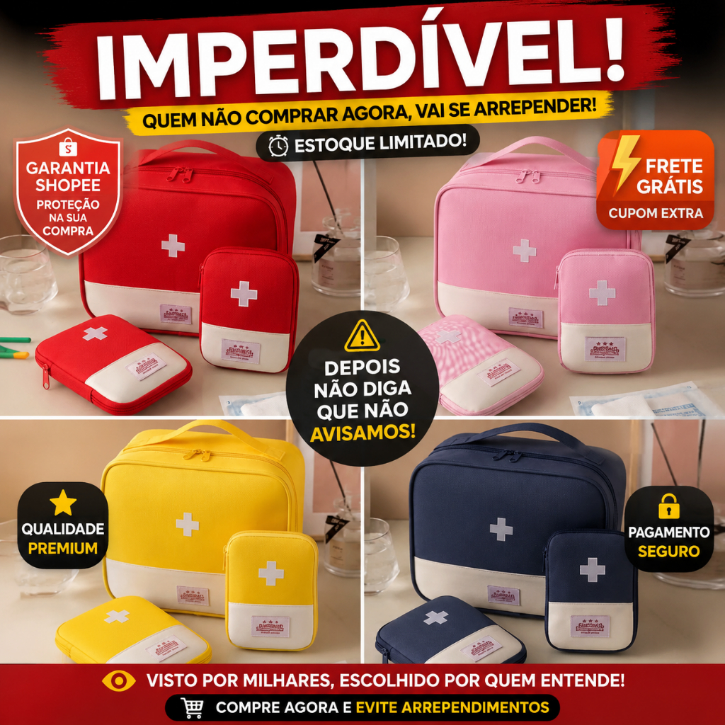 Kit Bolsa Médica Primeiros Socorros 3 Peças | Bolsas Organizadoras Portáteis | Viagem, Casa e Carro