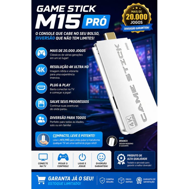 Game Stick M15 Pro 4K – Mais de 20mil jogos
