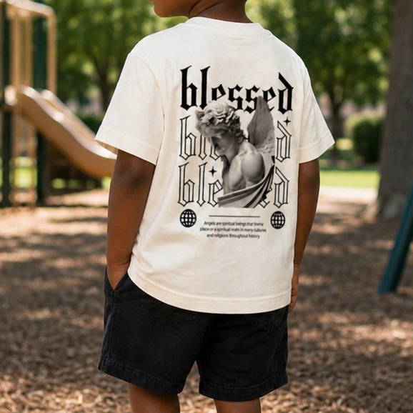 Conjunto Infantil Menino Camiseta Blessed Estampada + Bermuda de Moletom Casual Confortável