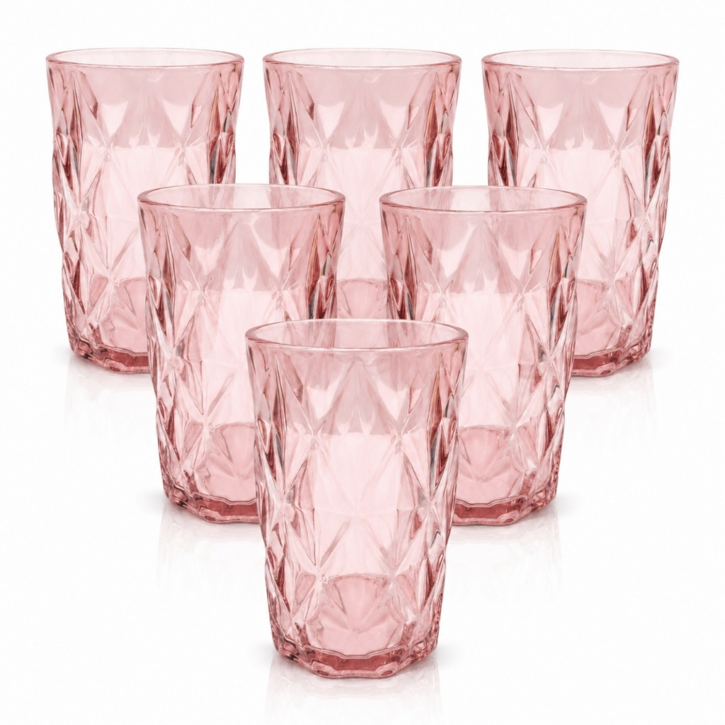 Jogo 6un Copos Diamond Diamante Rose Rosa Ametista 350ml