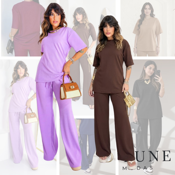 Conjunto Feminino Anarruga Premium Blusa Oversized com Calça Pantalona com Bolsos Moda Feminina