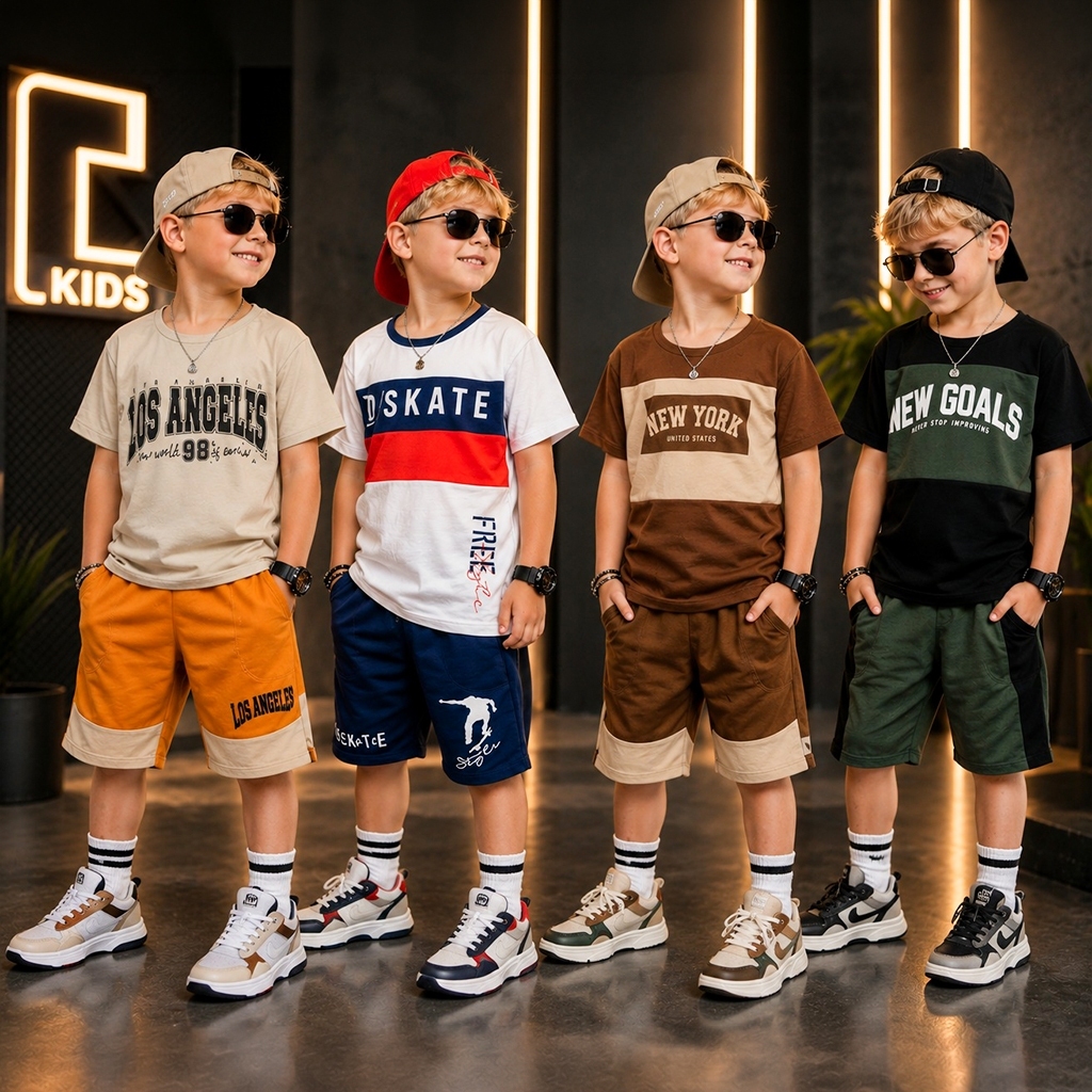 Kit Com 8 Peças Conjunto Infantil Menino Lançamento Verão Camisa e Bermuda Veste Do 2 ao 12 Anos