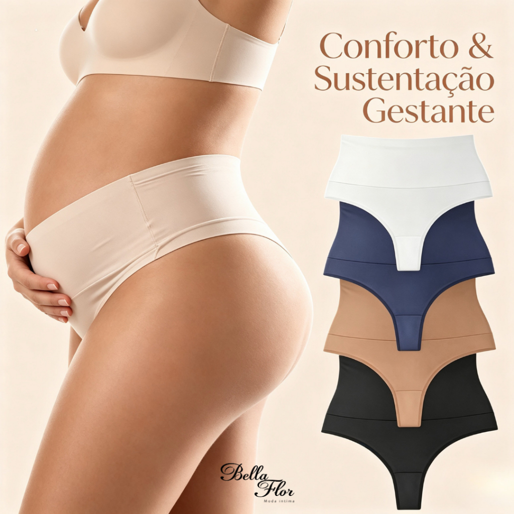Kit 4 Calcinhas Cós Alto Gestante Grávida Pós Parto Fio Duplo Não Marca CORES BÁSICAS