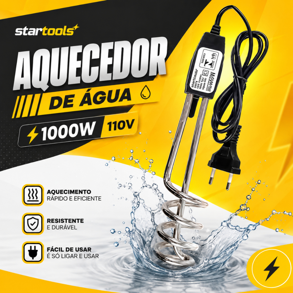 Aquecedor de Água Elétrico 1000W Portátil Rabo Quente Mergulhão Rápido - StarTools