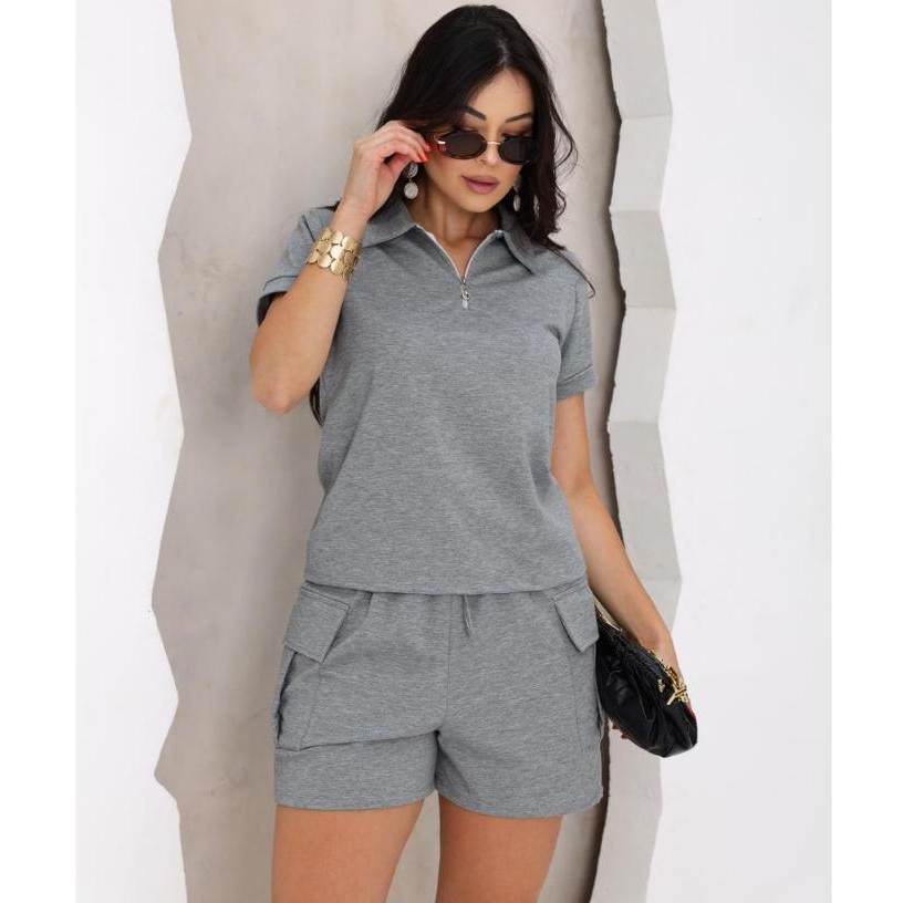 Conjunto Moletinho - Blusa e Shorts Elegante - Tecido Moletinho