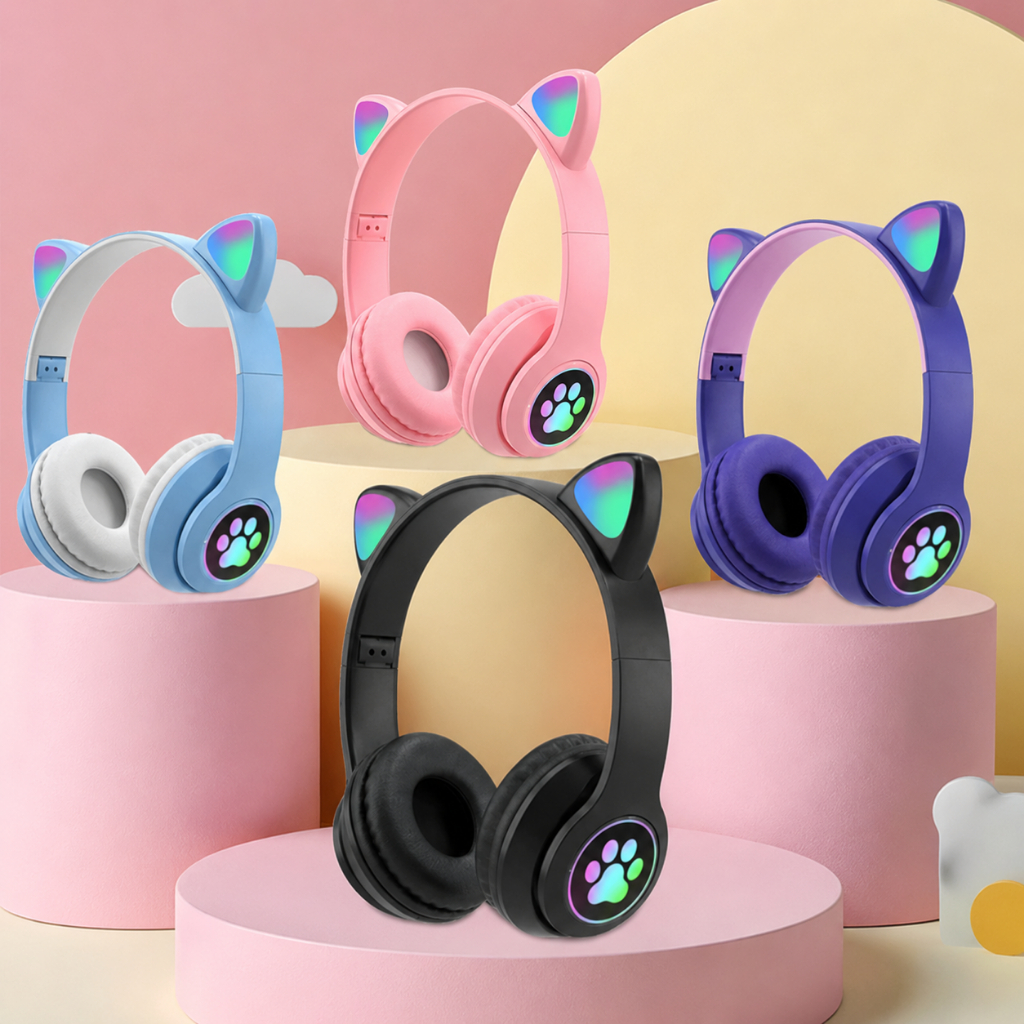 Fone De Ouvido Bluetooth Gatinho Gato Sem Fio Orelha Led Headphone Infantil Gamer RGB Microfone