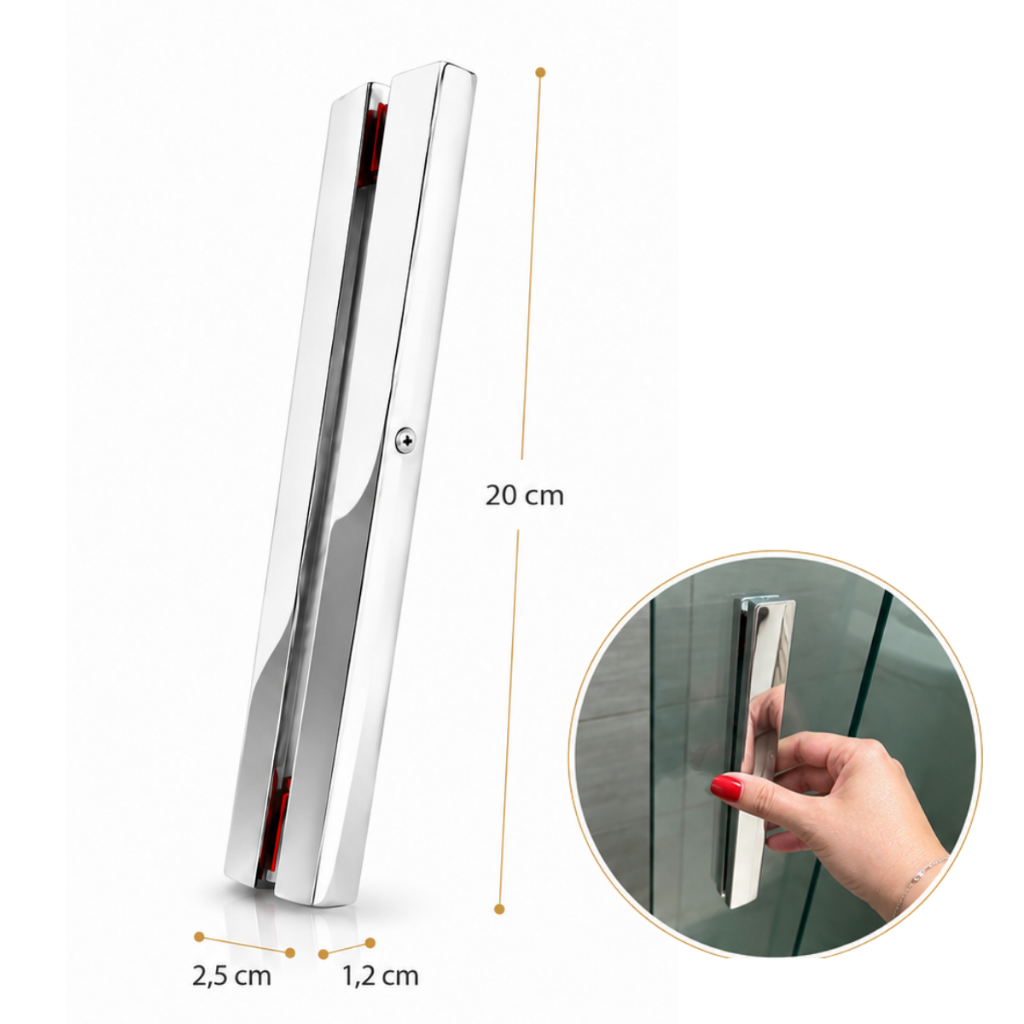 Puxador 1 Furo Moderno 20cm Barra Chata Sofisticado Alumínio Polido para Box de Banheiro e Porta de Vidro