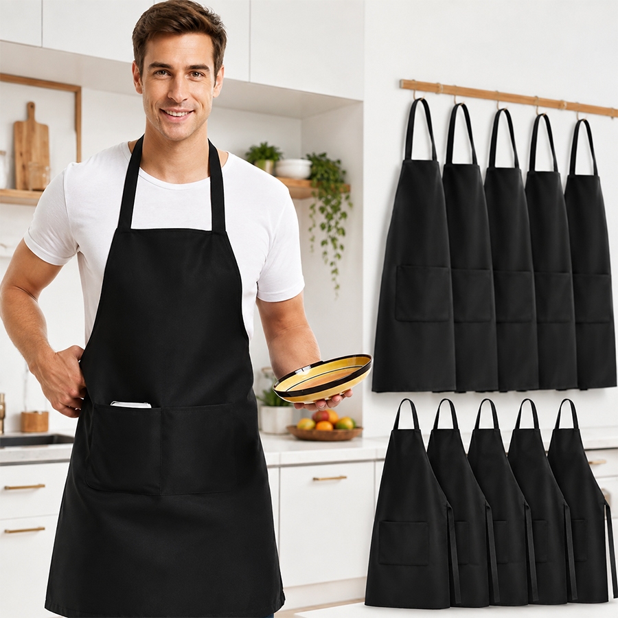 Kit 10 Avental Frontal  Preto Com Bolso Grande Liso Oxford