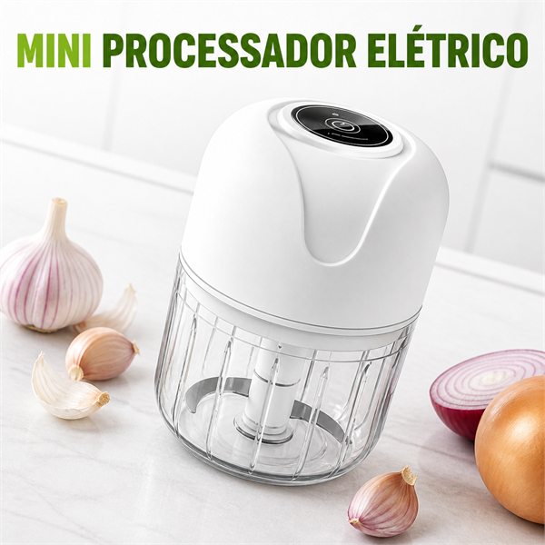 Triturador Elétrico de Alho e Temperos Recarregável USB - Chega de Cheiro nas Mãos Mini Processador Potente 250ml
