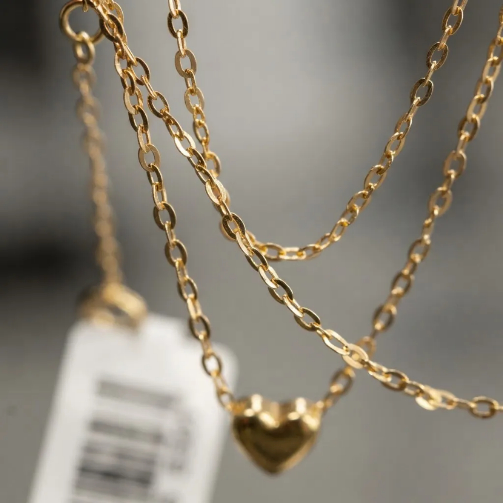 Colar Gargantilha Choker Elos Iguais Pingente Coração Ouro 18K 45cm