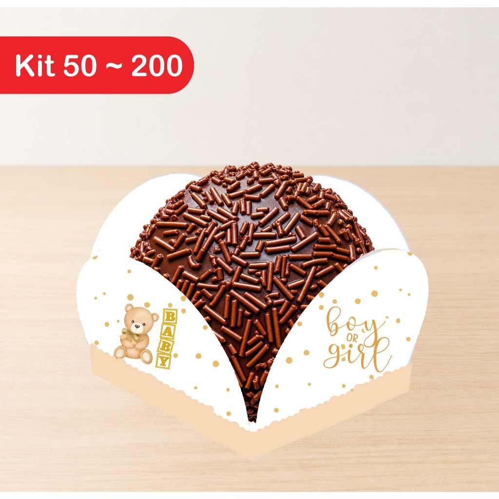 Forminhas N°6 de Doce Brigadeiro URSINHO DOURADO Chá Revelação Neutro - 4 pétalas docinhos de Festa Aniversário