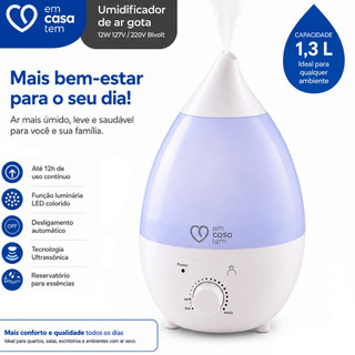 Umidificador de Ar Gota Antigravidade 300ml Ultrassônico Luz LED USB Silencioso Umidificador de Ambiente