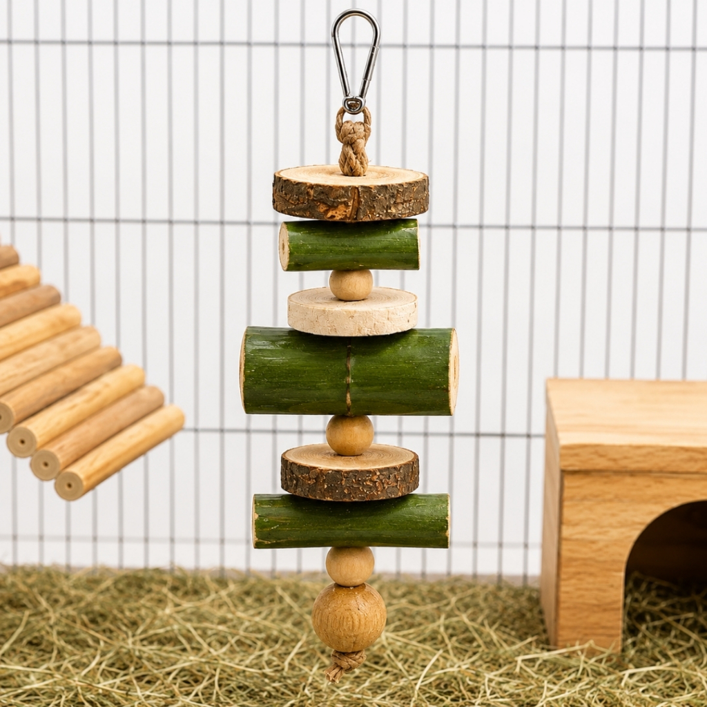 Brinquedo Pendente de Bambu Natural para Roedores Coelhos Hamsters