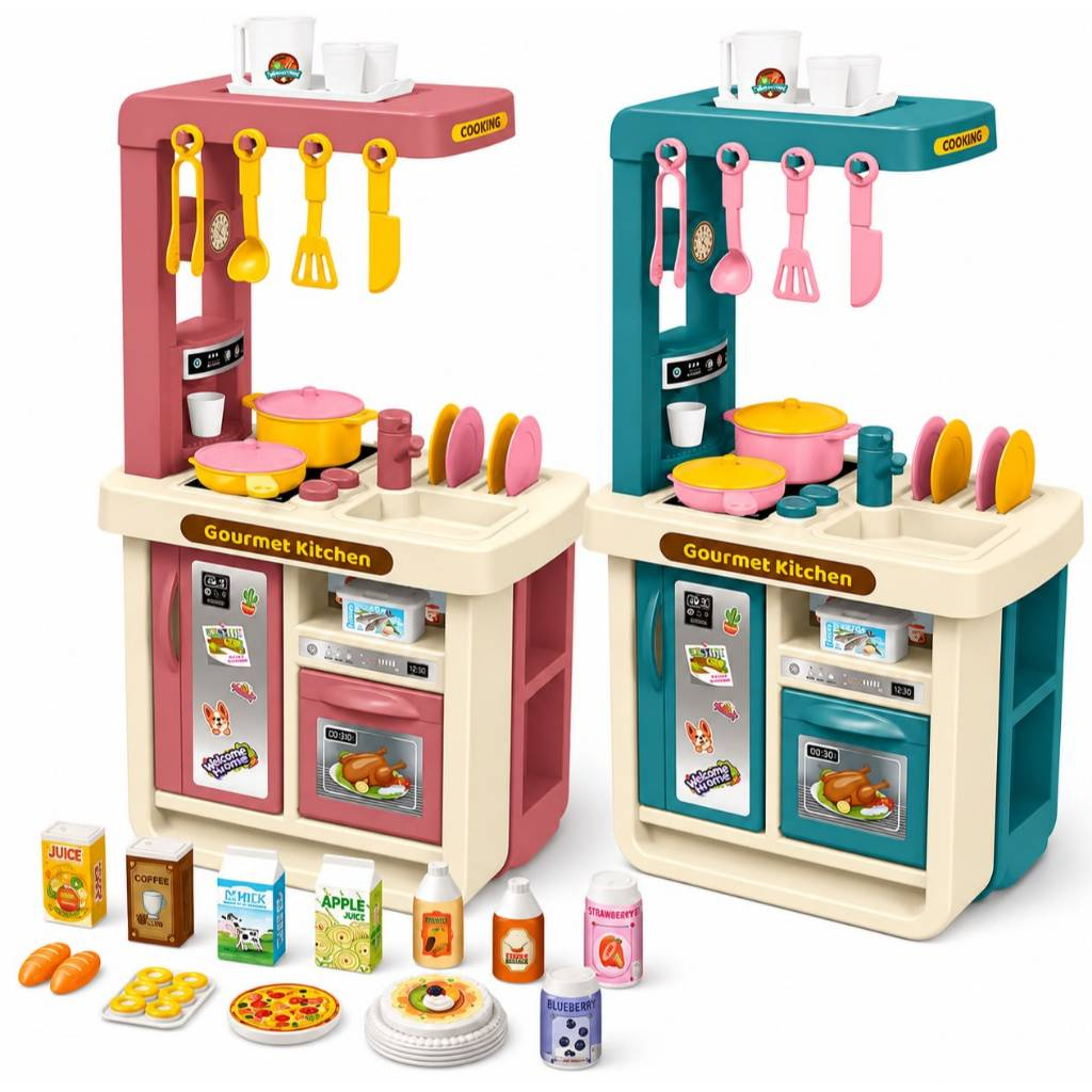 Mini Cozinha Infantil De Brinquedo Little Chef Fogão Geladeira Forno Pia 43 Peças Utensílios Menina