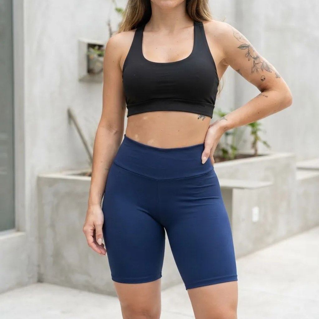 Bermuda Shorts Ciclista Feminina Fitness Academia Cós Alto Tecido Grosso Premium Short Ginástica Não Transparente