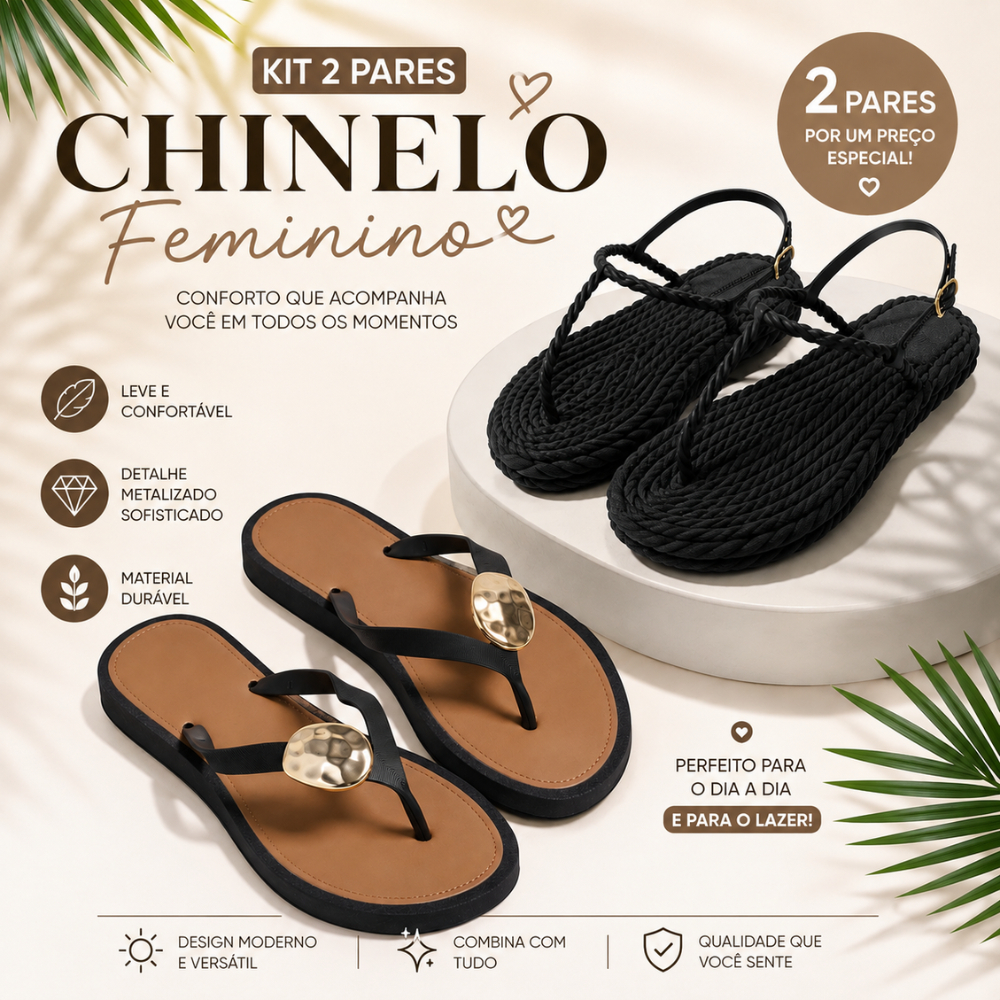 Kit 2 Pares Sandália Feminina Rasteirinha Trançada Confortável Papete Leve Macia Chinelo Nuvem Plataforma Rasteira