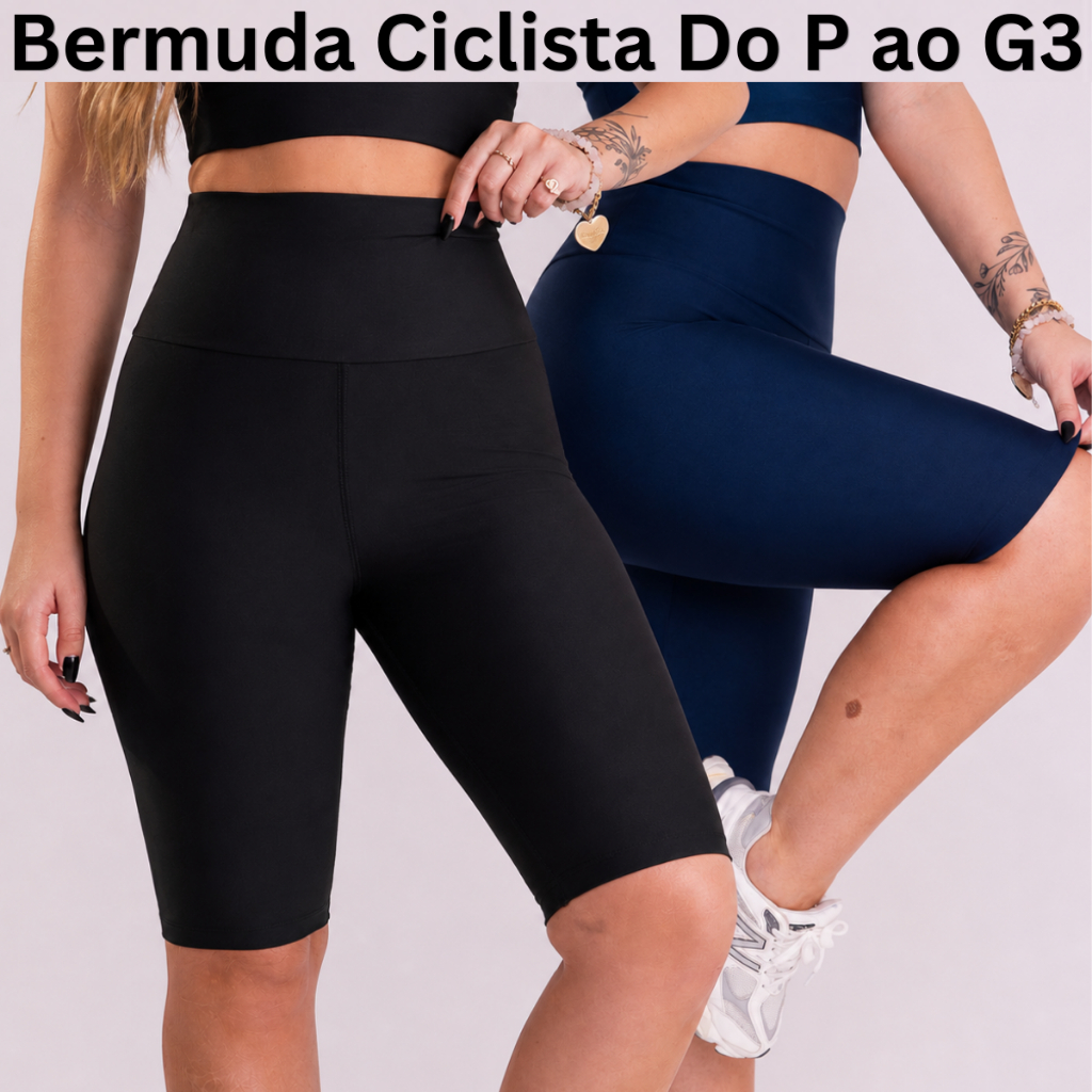 Bermuda Ciclista Feminina Academia Plus Size Fitness Treino Zero Transparência Suplex Premium Cintura Alta