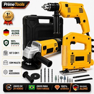 Kit 3 em 1 Furadeira de Impacto 1100W + Esmerilhadeira Angular 1200W + Serra Tico-Tico…