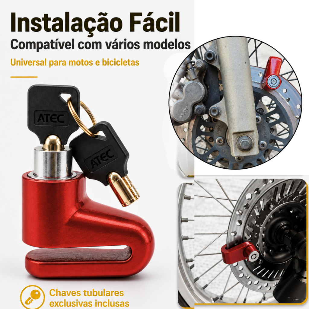 Trava de Disco Cadeado Antifurto Moto Bicicleta Scooters Com Freio a Disco + 2 Chaves · foto 2