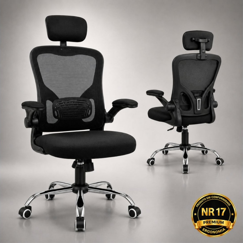 Cadeira de Escritório Presidente Ultra Ergonômica LARUNO Alto Padrão Luxo Espuma Certificada Homologada NR17 preta