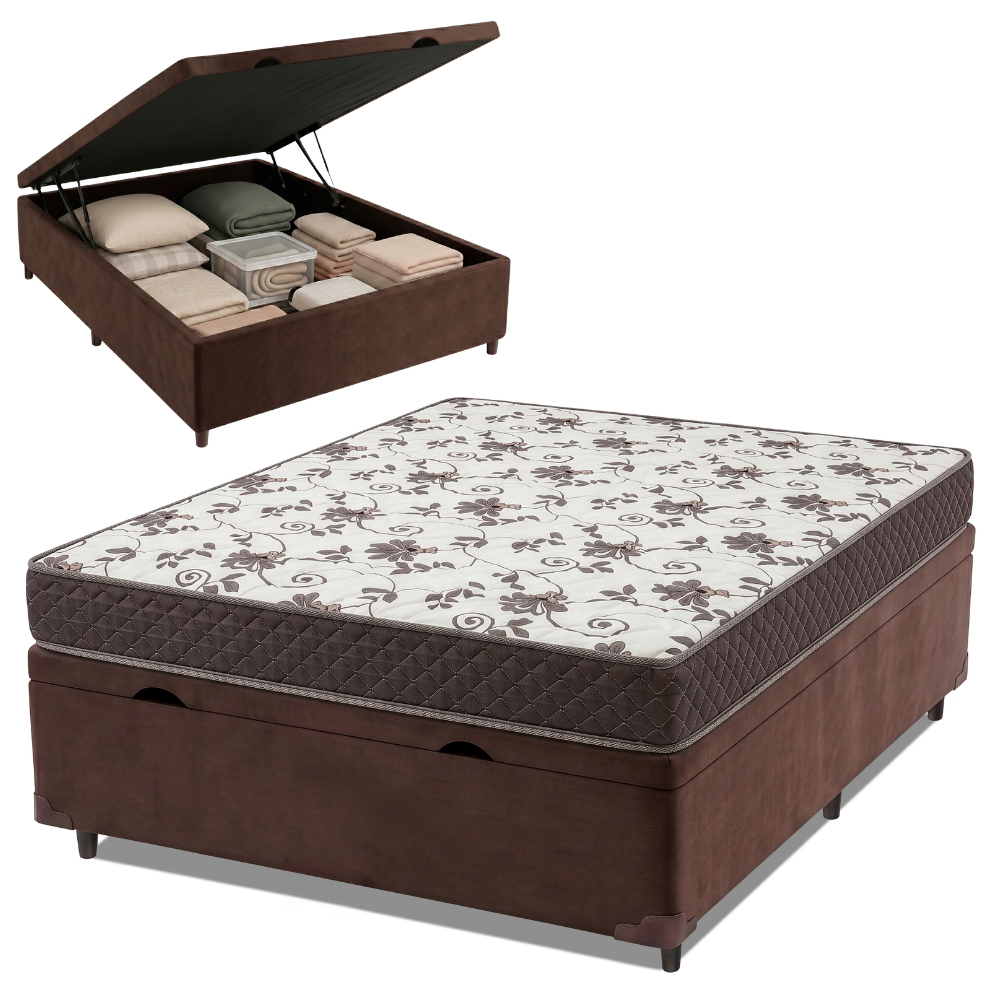 Cama Box Baú Casal Colchão Espuma D33 Marquês 138x188x60cm Marrom Umaflex - Suporta até 90kg por Pes