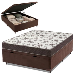 Cama Box Baú Casal Colchão Espuma D33 Marquês 138x188x60cm Marrom Umaflex - Suporta até 90kg por Pes