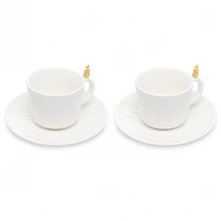 Conjunto 2 Xícaras de Chá 170ml Cerâmica Colibri com Pires Branco Wolff para Café Mesa Posta Uso Diários Elegante Charme
