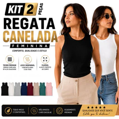 Kit 2 Regata Canelada Feminina Ribana Premium Blusa Básica Casual Confortável Verão