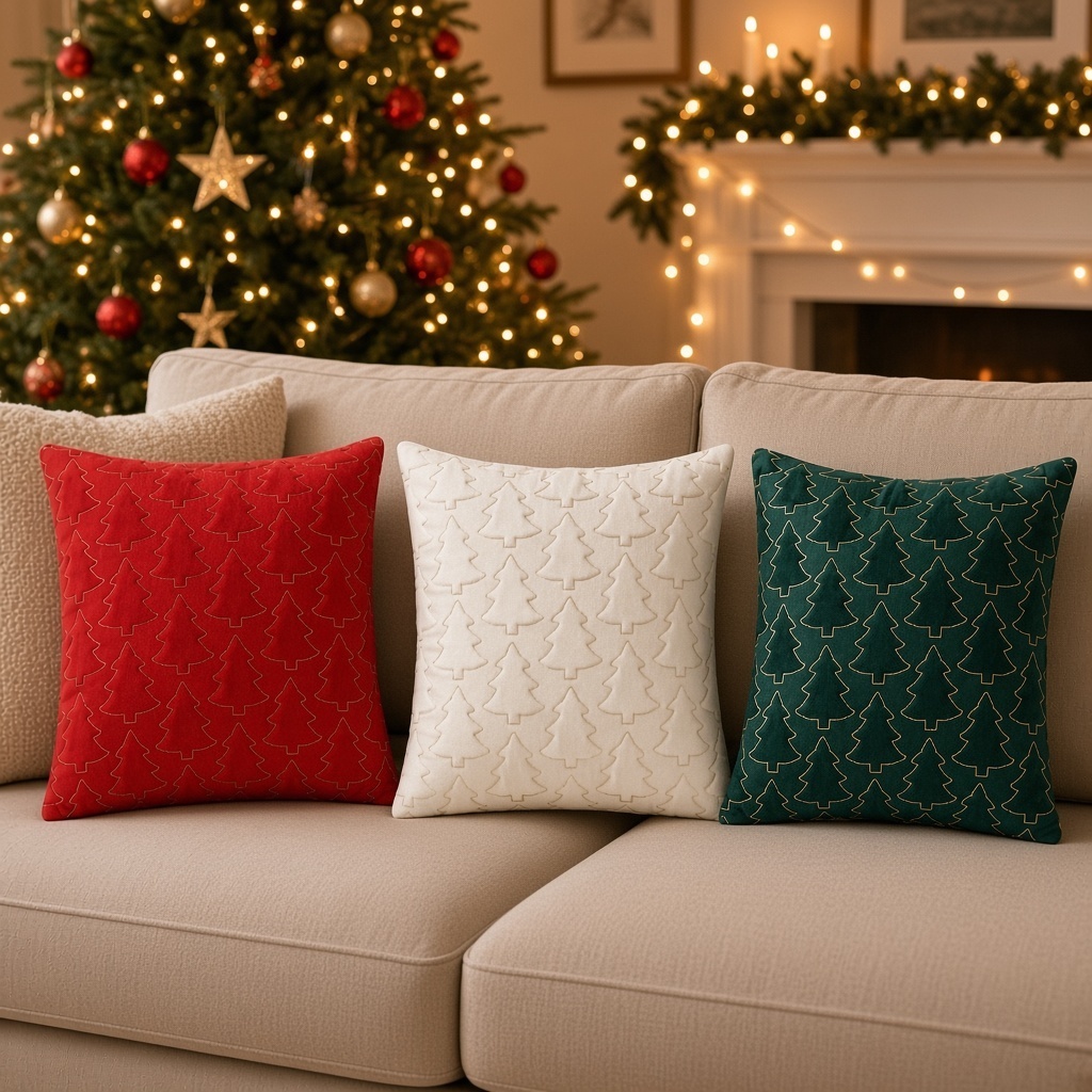 Capa para Almofada de Natal - Pinheiros Dourados - 43cm - Decoração | Natalina | Luxo | Moderna