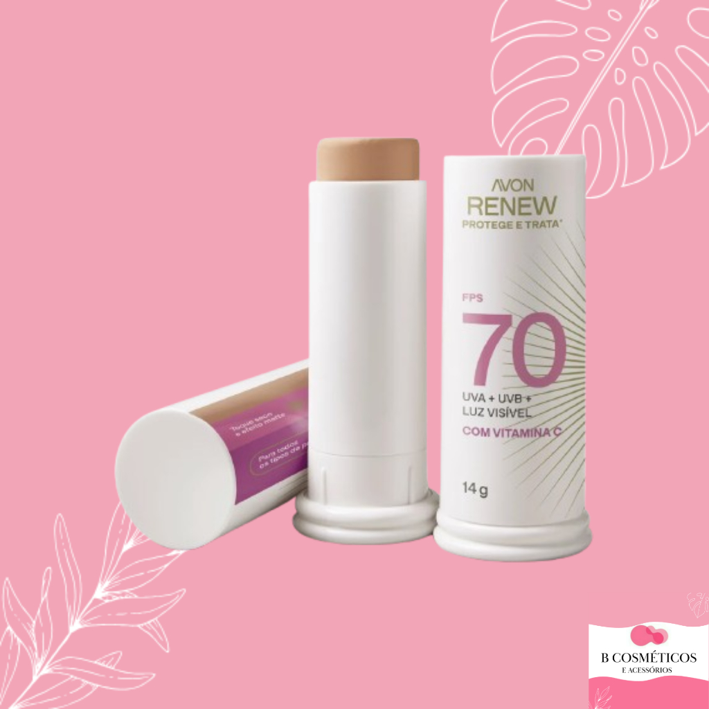 Protetor solar facial em Bastão COM COR FPS 70 Renew Avon