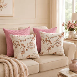 Kit 4 Capas Almofada Piquet 42x42 Floral Rosa Decorativas Zíper Invisível